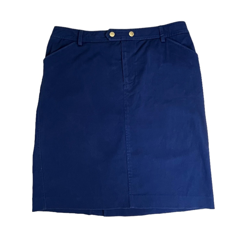 Lauren Ralph Lauren Women 10 Pencil Skirt‎ Blue Gold Button Twill Knee Length